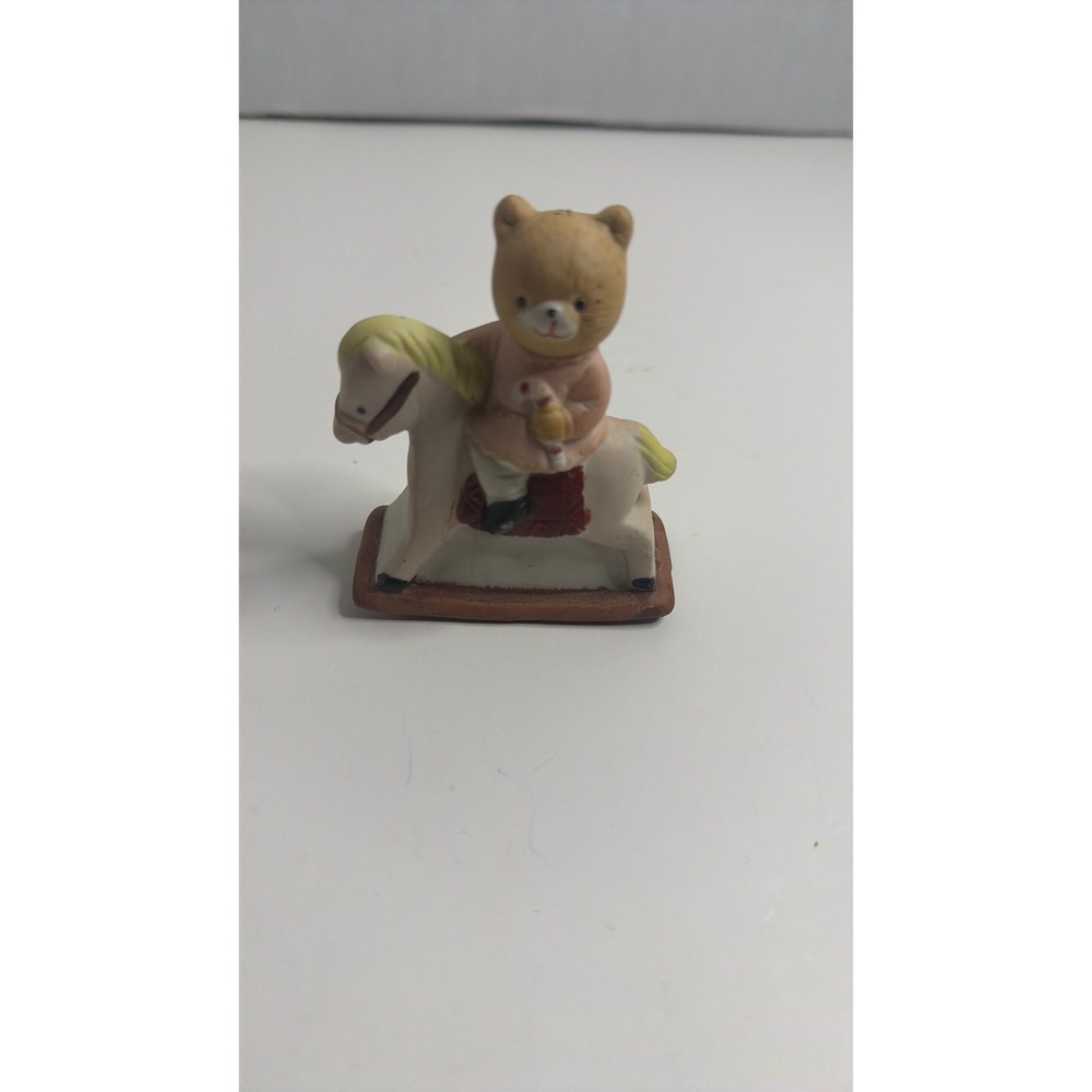 Cute Ceramic Bear Riding Rocking Horse Figurine Collectible Decor